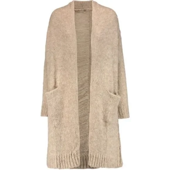 Current Elliott Long Slash Pocket Open Front Alpaca shredded Cardigan beige 1 /S - Picture 4 of 11